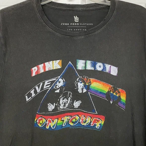 Junk Food Pink Floyd Band Tee Rainbow Distressed Dark Gray T-shirt Sz Med Lg NWT - Picture 2 of 4